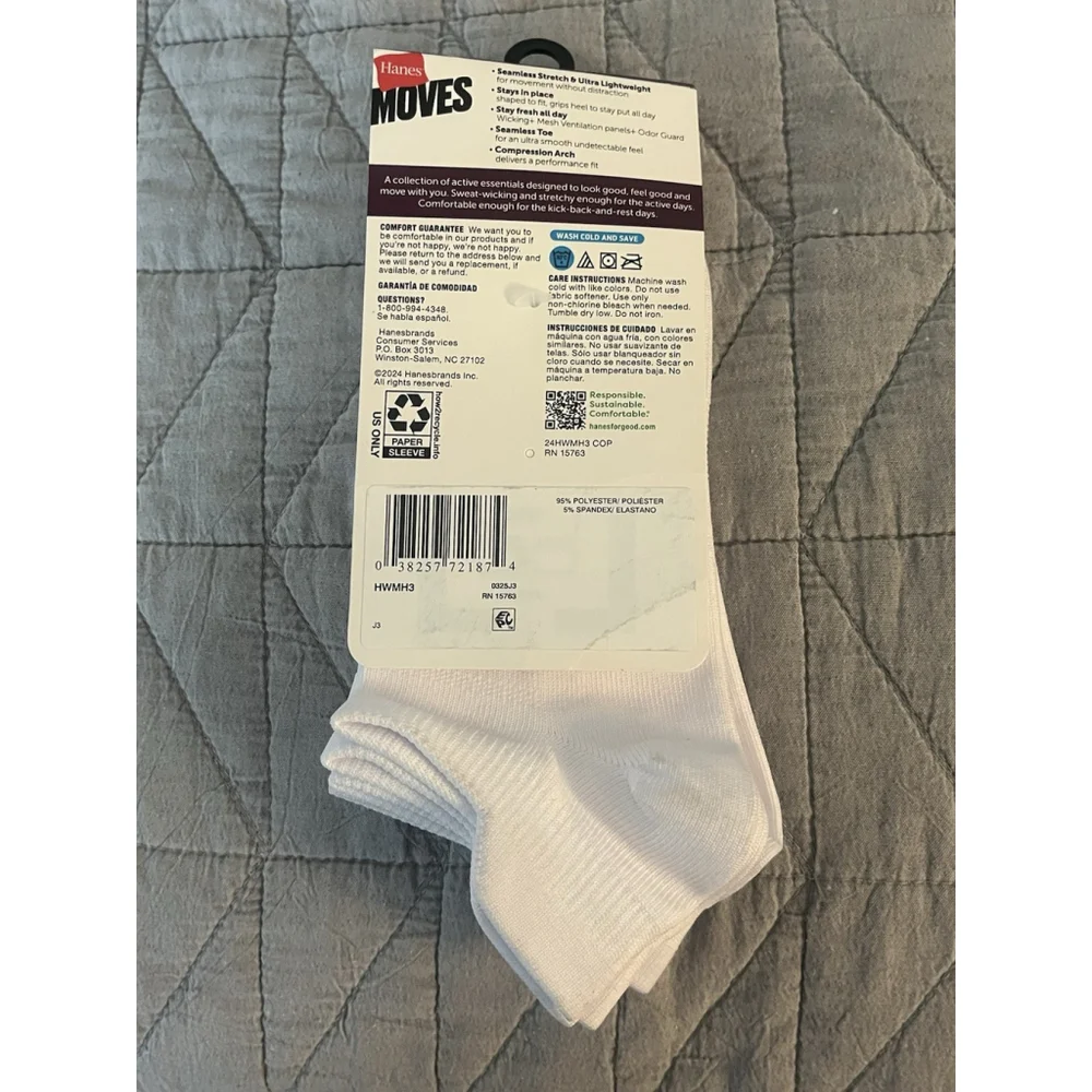 Hanes Women's Ankle Socks White Size 5-9 3 Pack